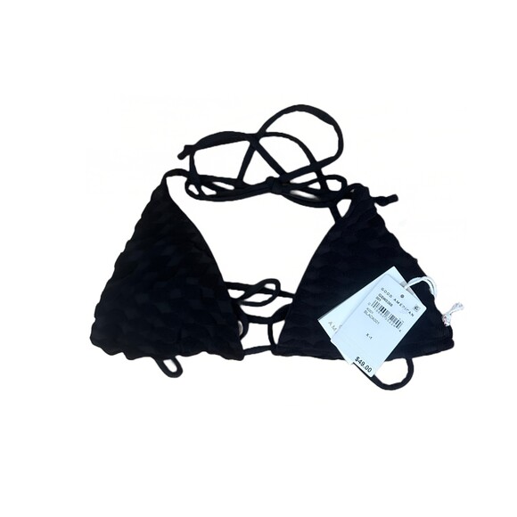 NWT Good American Black Jacquard Wave Check Tiny Ties Bikini Top Size X-1 - Picture 1 of 3